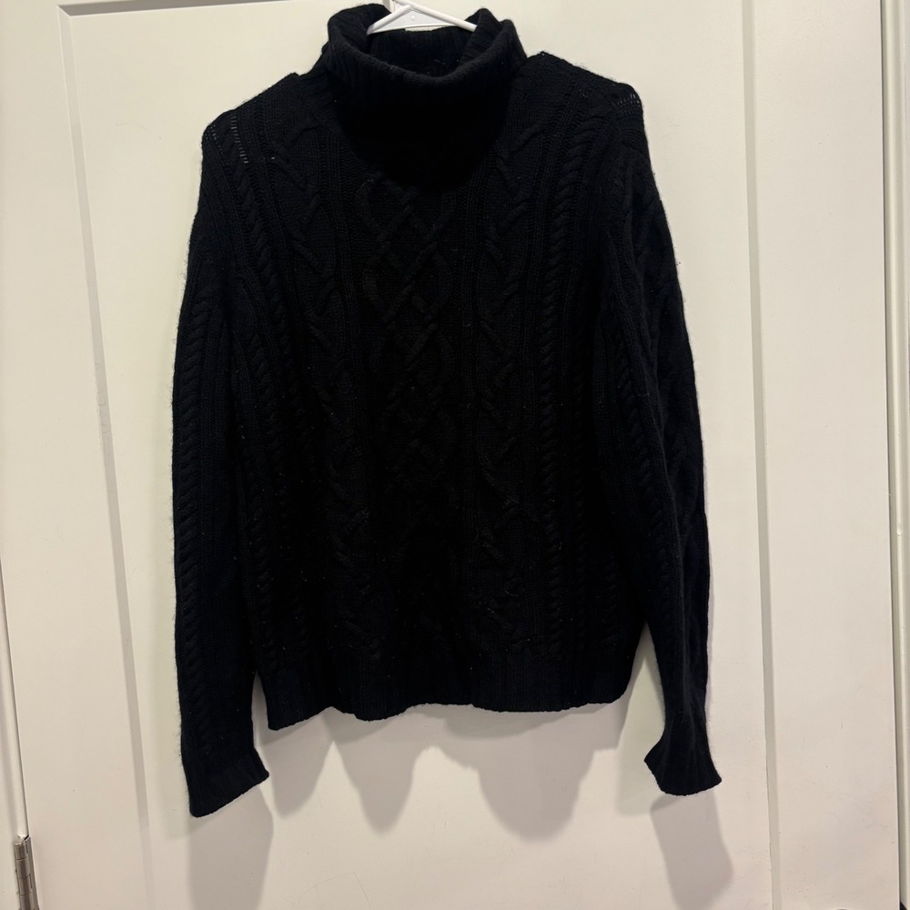 Mariele Waithe 100% Cashmere Black Cable Knit Turtleneck Sweater Womens Size M